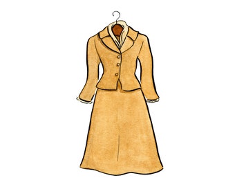 Sound of Music Dress Print | 5x7 Watercolor Print | Old Hollywood Dress | Julie Andrews Gold Suit | Maria Sound of Music Costume Wall Art