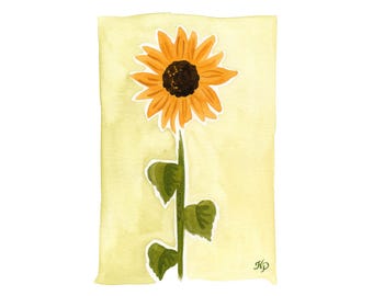 Small Sunflower Art Print | 5x7 Sunflower Watercolor Painting | Sunflower Botanical Print | Sunflower Watercolor Art Print | Sunflower Gifts