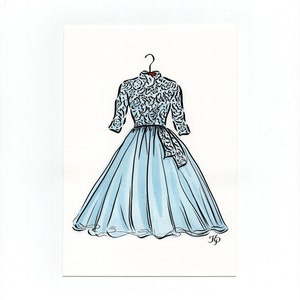 White Christmas Sisters Costume Original 5x7 Watercolor Painting | White Christmas Sisters Old Hollywood Dress | White Christmas Movie Dress