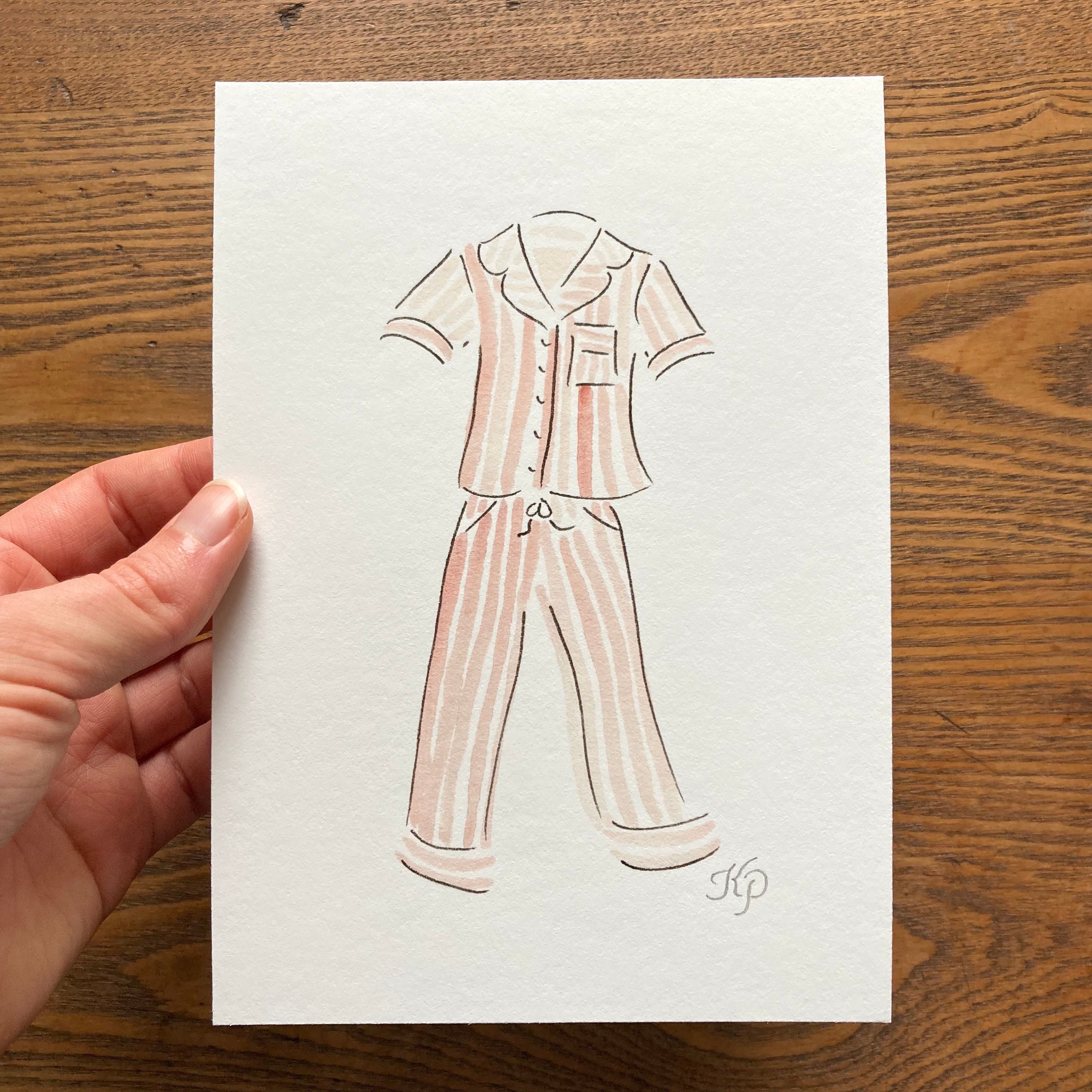 Pink Striped Pajamas Print | Watercolor Pajamas Art Print | Eloise ...