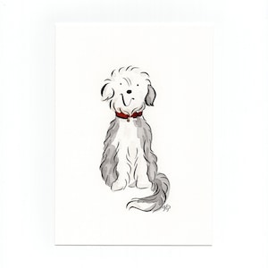 Old English Sheepdog Art | Original 5x7 Watercolor Sheepdog Art | Pet Portrait | Old English Sheepdog Gift | Old English Sheepdog Wall Art