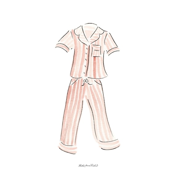 満点の Pink Striped Pajamas Print | Watercolor Pajamas Art Print シャツ/ブラウス(長袖/七分)