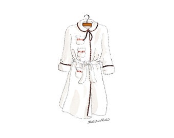 Eloise Bathrobe Print | 5x7 Bathroom Art | Eloise at Christmastime White Robe | Eloise Pajamas Vintage Bathroom Spa Art | Pink NYC Wall Art