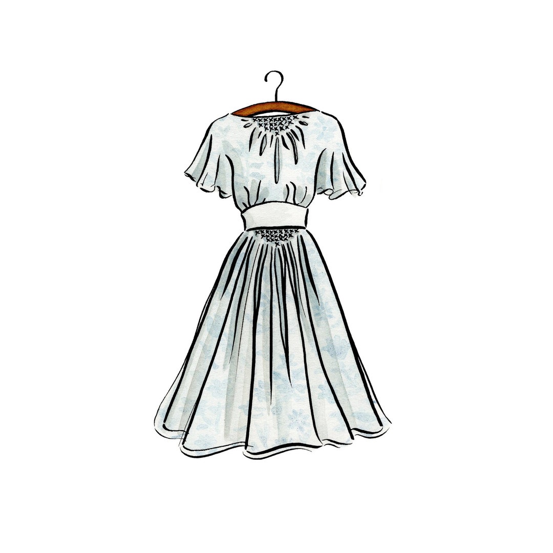 Sound of Music Blue Dress Print | 5x7 Watercolor Print | Old
