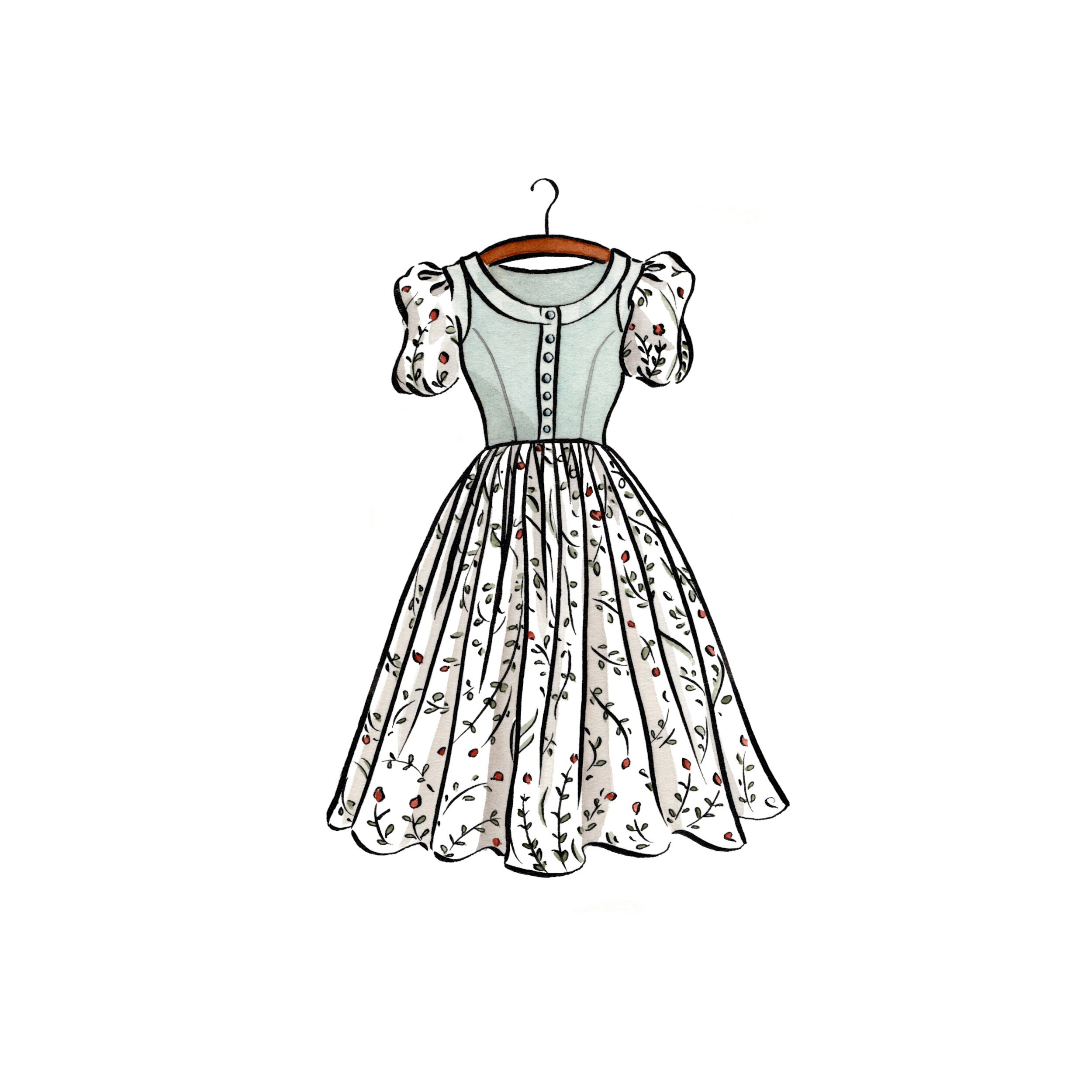 Sound of Music Dress Print | 5x7 Watercolor Art Print | Julie
