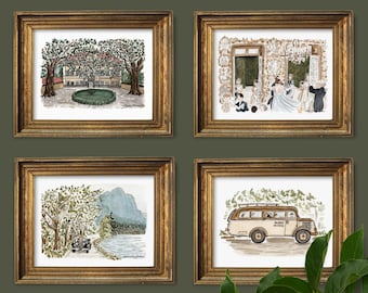 Sound of Music Art Prints Set of 4 | Unframed 5x7 The Sound of Music Watercolor Paintings | Julie Andrews The Sound of Music Wall Art Bundle