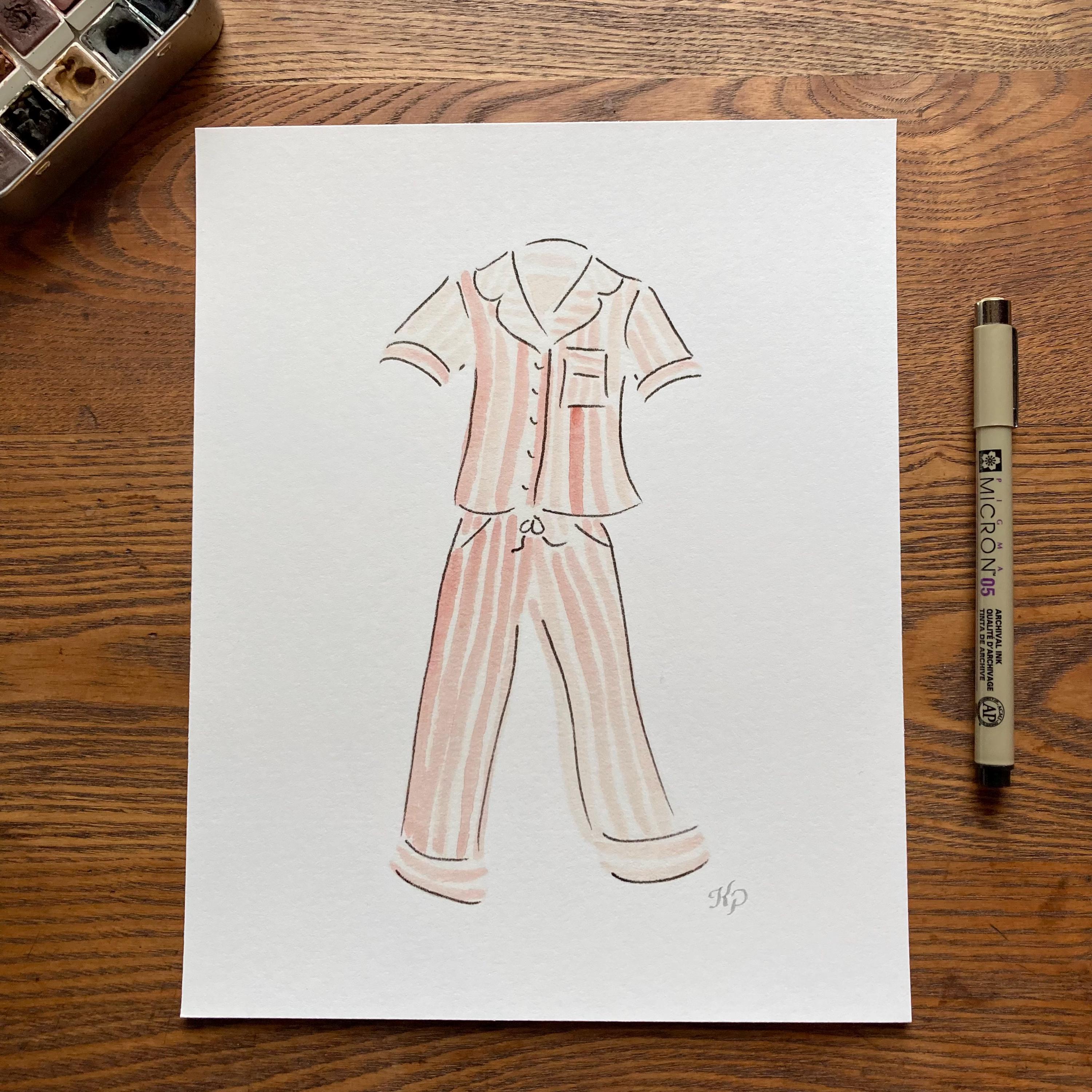 Pink Striped Pajamas Print | Watercolor Pajamas Art Print | Eloise ...