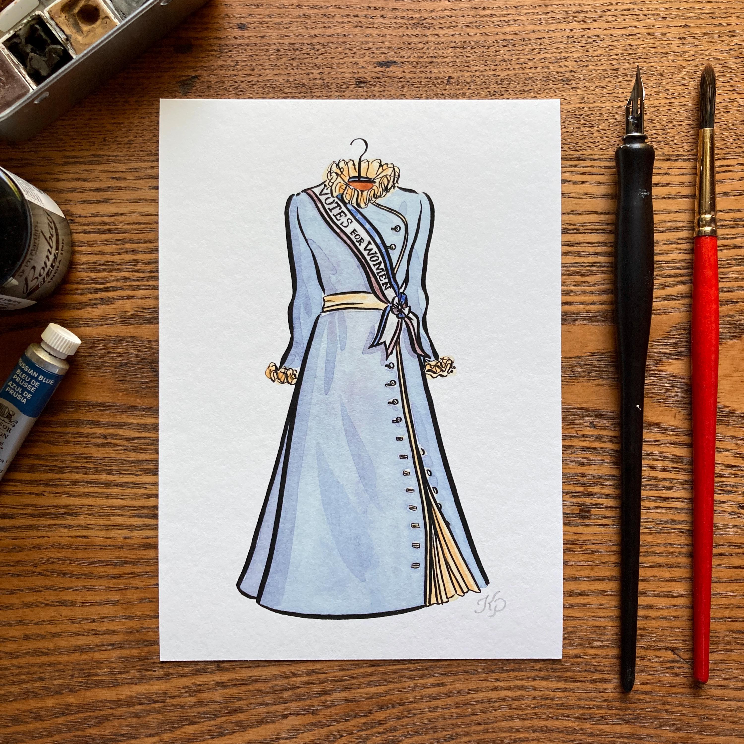 Mrs Banks Dress Print | 5x7 Watercolor Mary Poppins Art | Winifred Banks  Costume | Suffragette Art | Mrs Banks Costume | Mary Poppins Print - Etsy