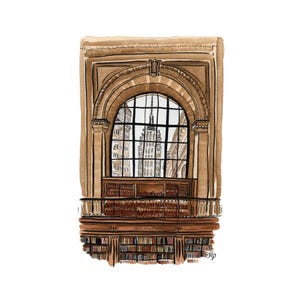 New York Public Library Print | 5x7 Watercolor Library Painting | Autumn in New York Print | New York in the Fall Empire State Building Art