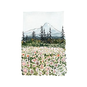 Hood River Dahlias | 5x7 Watercolor Print | Hood River Oregon Print | Mount Hood Print | Mt View Orchards Dahlia Flowers | Mt Hood Wall Art