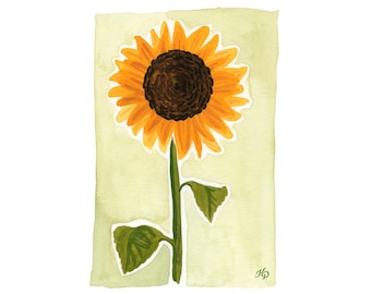 Large Sunflower Art Print | 5x7 Sunflower Watercolor Painting | Sunflower Botanical Print | Sunflower Watercolor Art Print | Sunflower Gifts