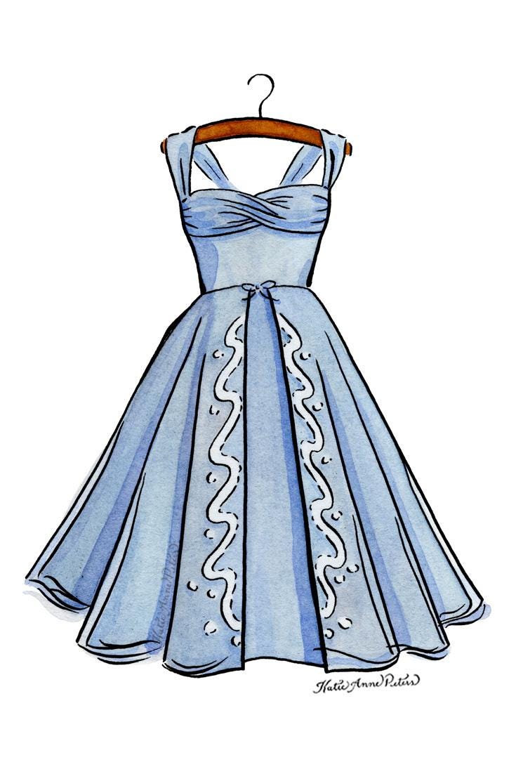 White Christmas Periwinkle Dress Art Print | 5x7 White Christmas Movie Art | Old Hollywood Dress | Rosemary Clooney White Christmas Costume