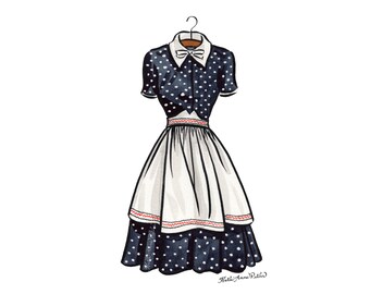I Love Lucy Apron Dress Print | 5x7 Watercolor I Love Lucy Art | Old Hollywood Dress | Lucille Ball I Love Lucy Costume | I Love Lucy Print