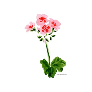 Pink Geranium Print | 5x7 Watercolor Painting | Pink Geranium Watercolor Art Print | Geranium Art | Bright Pink Watercolor Geranium Wall Art