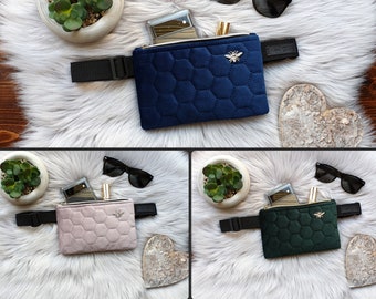 Faux soft suede honeycomb & bee  bum bag, fanny pack, waist bag, belt bag, purse with belt