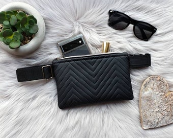 Black zigzag bum bag,  women waist bag