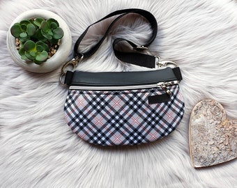 Tartan grey and black faux leather bum bag crossbody bag