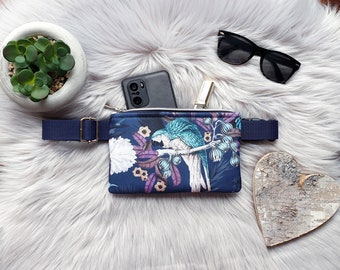 Parrot and navy bum bag, fanny pack