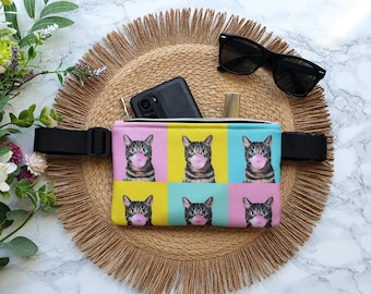 Cat and bubble gum little fanny pack for women bum bag