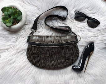 Brown faux leather boa snake crossbody bag  fanny pack bum bag