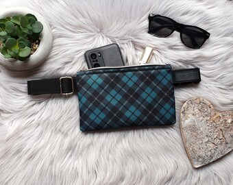 Tartan green and black bum bag fanny pack