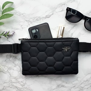 Black honeycomb & bee, women fanny pack bum bag