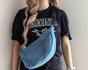 Dark turquoise half moon bag, banana bag, sling bag, cross-body bag, shoulder bag, chest bag, smallbag, corduroy crossbody bag