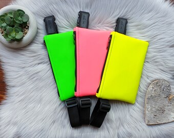 Neon faux leather flat bum bag, festival fanny pack