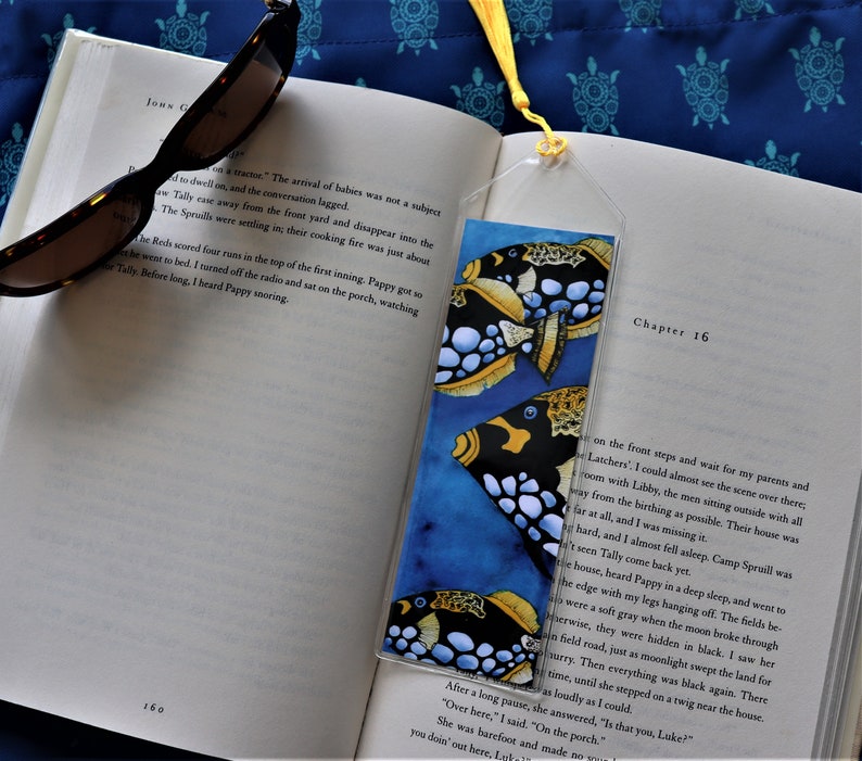 set of 4 ocean themed bookmarks with tassels beachy