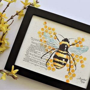 Bee illustration on vintage dictionary page, bee fine art print, limited edition watercolor bee print, vintage bee painting, bee wall art