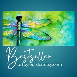 Dragonfly fine art print, original watercolor dragonfly painting, modern insect illustration wall art, garden inspired art, botanical art