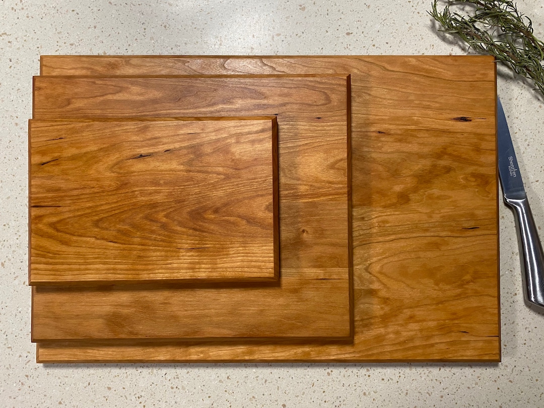 Handmade Cherry Wood Cutting Board Set of 3: Vermont Made - No Grooves, No Feet
