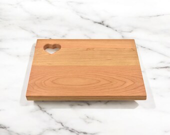 Cherry Hardwood Cutting Board with Heart-Shaped Cutout. Vermont Family Owned Business.