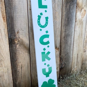 Lucky Horseshoe Shamrock St. Patrick’s Day Porch Sign. 3 Foot Tall Wooden St. Patty’s Day Porch Sign. Made in Vermont.