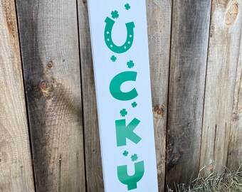 Shamrock St. Patrick’s Day Wooden Porch Sign, Lucky Horseshoe, Handmade