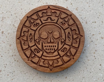 Pirate Coin Hardwood Coasters. 4" Diameter. Made in Vermont