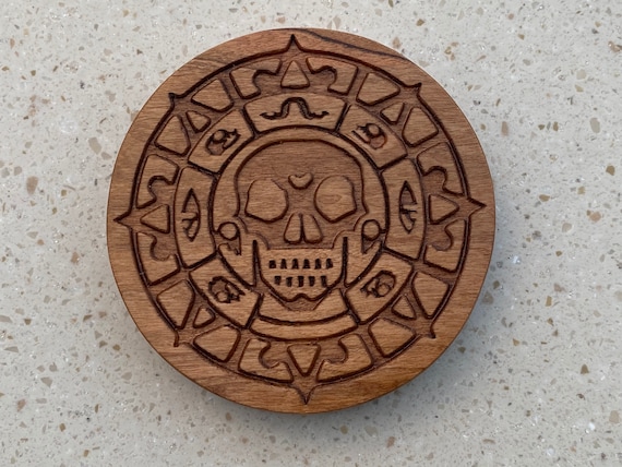 Pirate Coin Hardwood Coasters. 4" Diameter. Made in Vermont