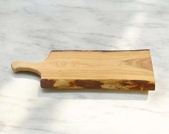 Live Edge Cherry Wood Charcuterie Board – Hardwood Serving Tray with Handle