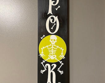 Spooky Skeleton Halloween Sign. 3 Foot Tall Wooden Halloween Porch Sign. Made in Vermont