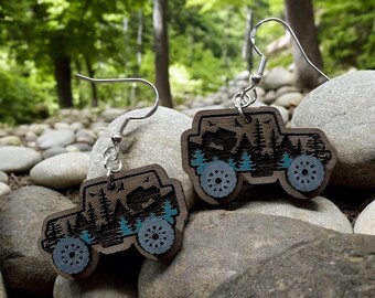 Black Walnut SUV Earrings - Handmade Sterling Silver 4x4 Jewelry