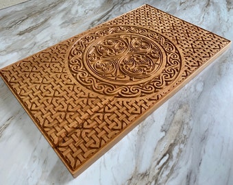 Unique Celtic Serving Tray. Hardwood Platter Serving Board.