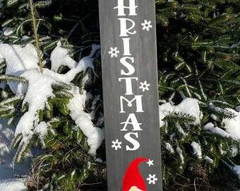 Merry Christmas Gnome Porch Sign. 3 Foot Tall Wooden Christmas/Winter Porch Sign. Made in Vermont.