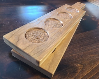 Celtic Cross Beer Flight Tray Set, Cherry Hardwood Serving Board