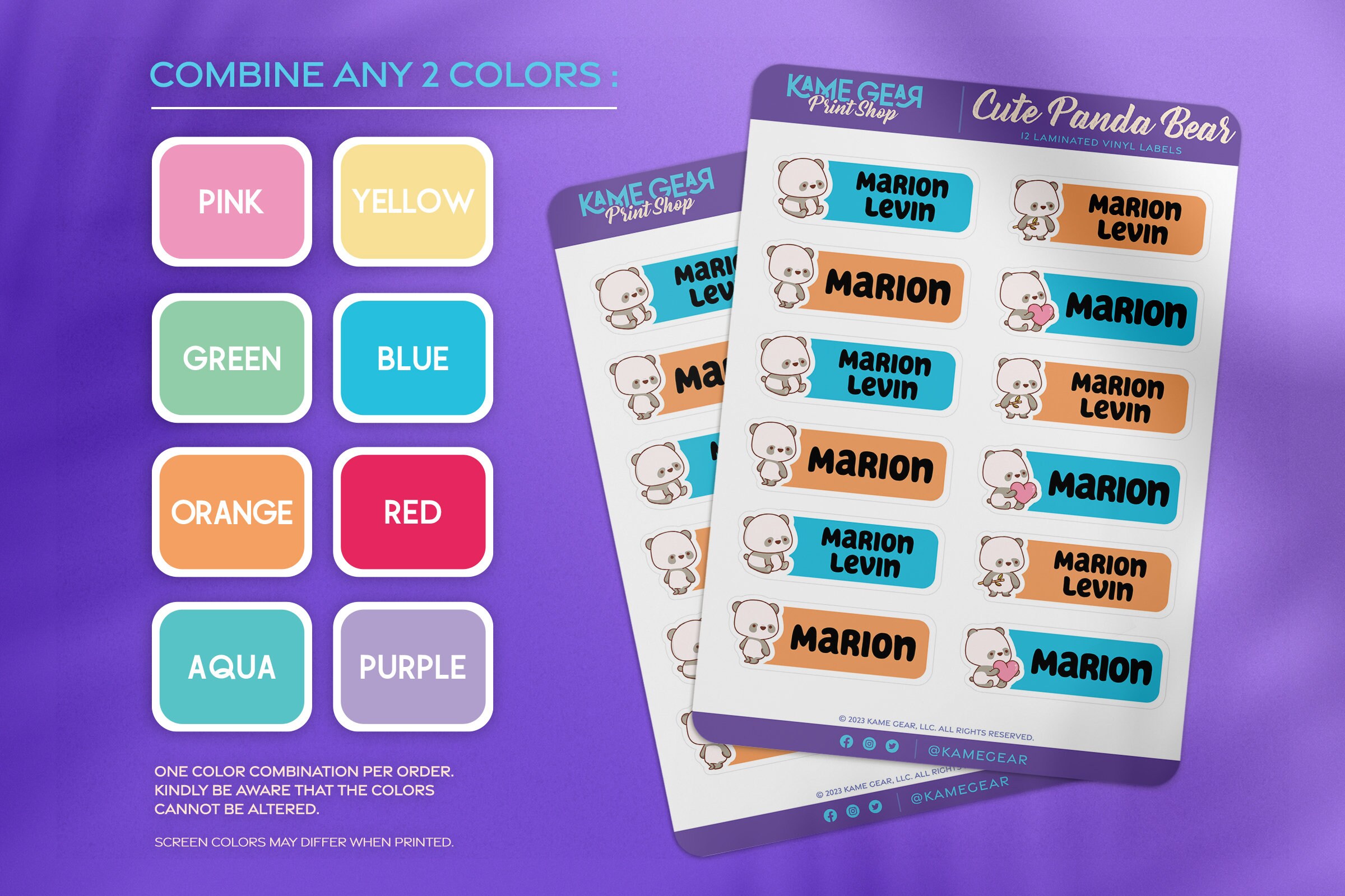 Cute Panda - Name Labels 2 Colors - Etsy
