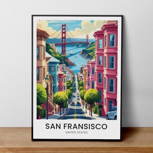 San Francisco Travel Print - United States, Golden Gate Bridge Poster, San Francisco City Art, San Francisco Illustration, California Poster