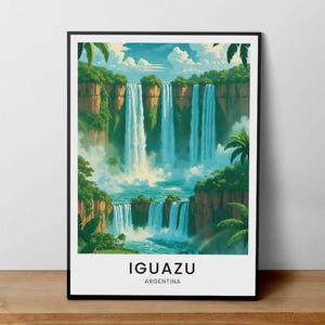 Iguazu Falls Travel Poster, Argentina Waterfall Art, South America Landscape, Nature Wall Decor, Argentina Print, Waterfall Decor