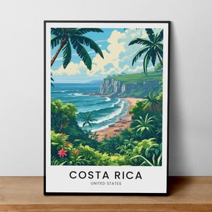 Costa Rica Travel Print - Tropical Beach Poster, Costa Rica Art, Costa Rica Landscape, Tropical Wall Art, Costa Rica Illustration