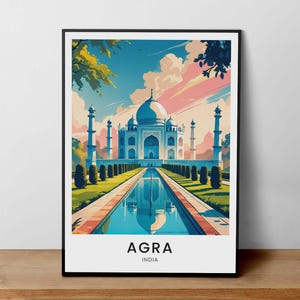 Agra India Travel Poster, Taj Mahal Art Print, Vintage Agra Wall Decor, India Landmark Art, Agra Travel Poster, Taj Mahal Wall Art