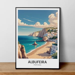 Albufeira Portugal Travel Poster, Portugal Coastal Wall Art, Albufeira Beach Print, Custom Travel Poster, Seaside Decor, Home Decor