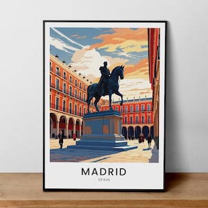 Madrid Travel Print - Spain, Madrid Poster, Spanish City Art, Plaza Mayor Madrid, Madrid Illustration, Madrid Wall Art, Spanish Travel